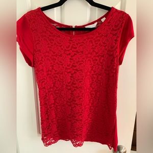 New York & Company red lace short sleeve top